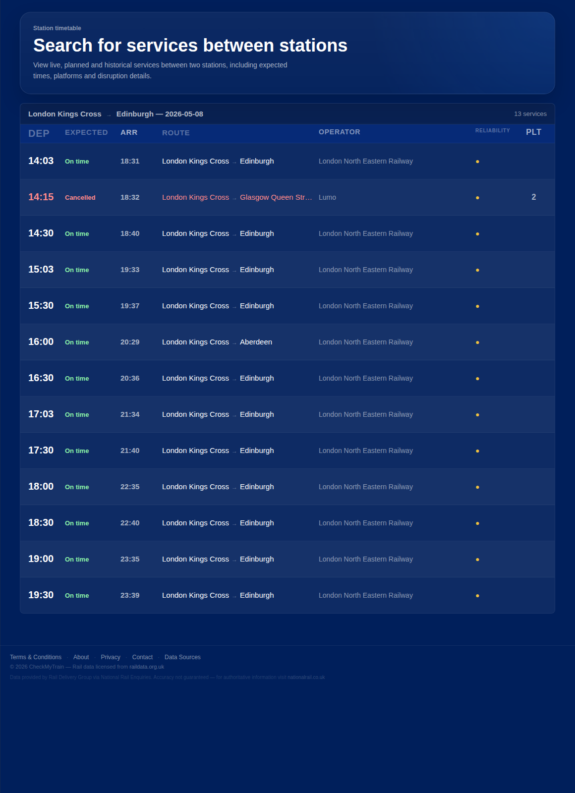 Journey search screenshot