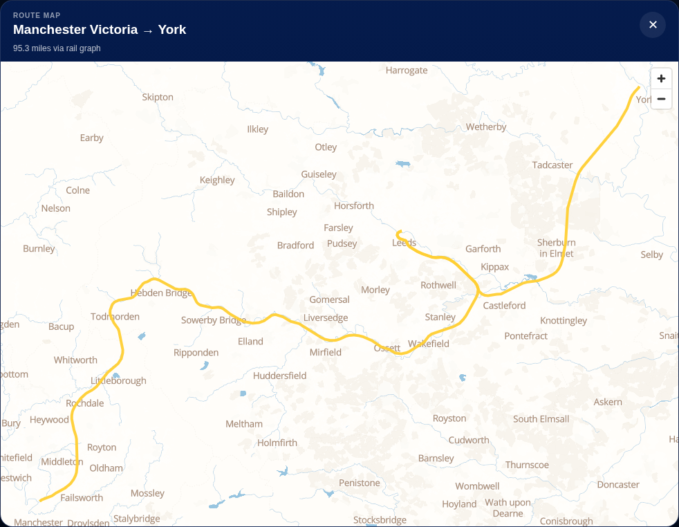 Route distance map screenshot for N46498